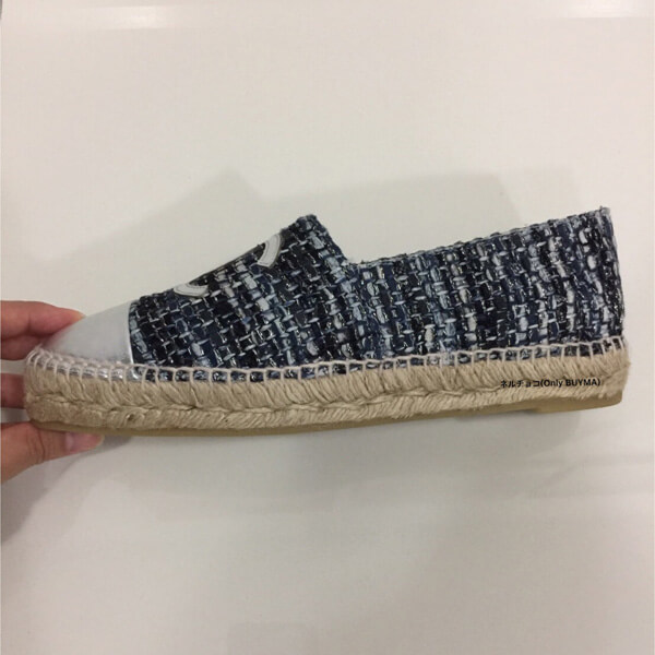 新作限定早い者勝ち 2017春夏新作 シャネルコピー シャネル Espadrilles メタリックラムスキン×ツイード ブルー×ブラック×シルバー